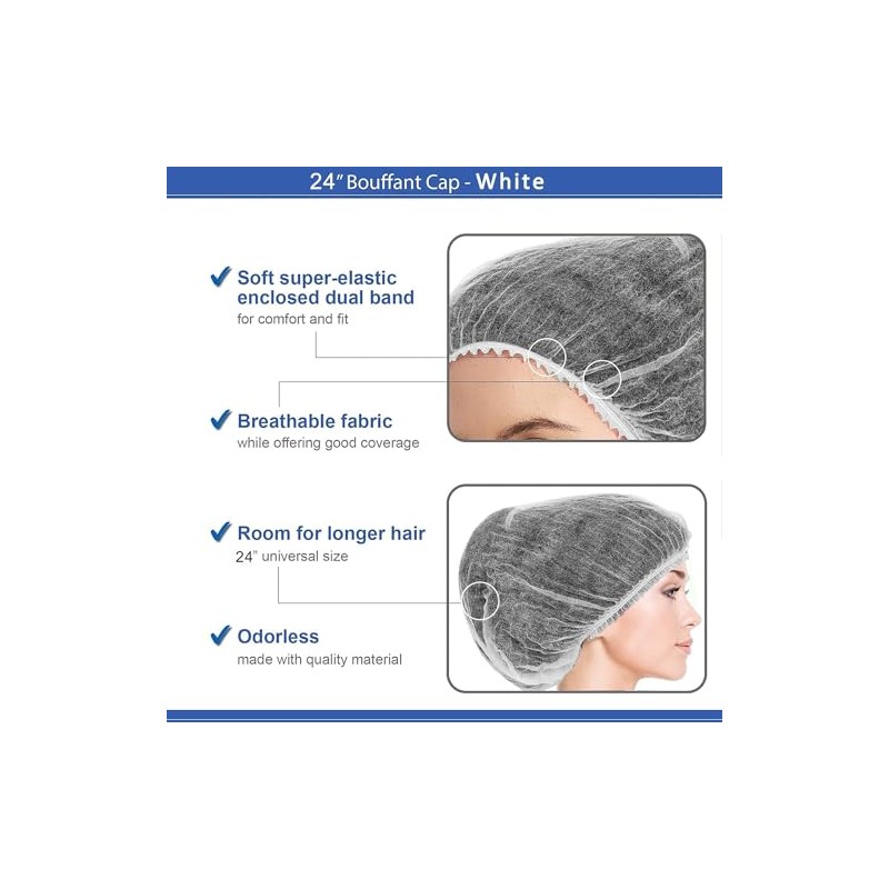 Smilco 100 Piezas Paquete Gorros Desechables Blancos Redecilla Pelo Pulgadas