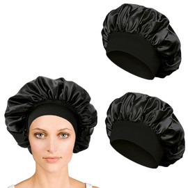 iLamvie 2 Pcs Silk Bonnet,Satin Bonnet,Hair Bonnet For Sleeping,Bonnet,Soft And Comfortable Silk Sleep Cap(Black)