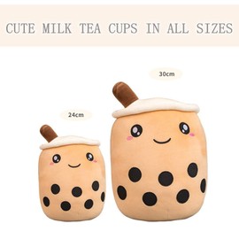 Cartoon Bubble Tea Plush Pillow,Plush Boba Tea Cup Toy Figurine Toy,24/35 cm Cute Bubble Tea Cup Shaped Pillow with Suction Tubes (Green, Small)