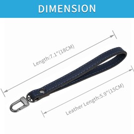 VanEnjoy Genuine Leather Keychain Wristlet Keychain Strap for Wallet Purse Clutch Cellphone Wristlet Key(Square Lock), Navy-gun Lock, Normal
