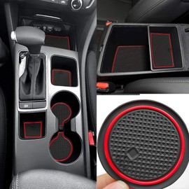 auovo Anti-dust Mats for kia Optima k5 Accessories 2016-2020 Car Cup Holder Inserts,Center Console Liner,Door Pocket Liner Mat Pad Rubber Premium Custom(16pcs/Set) (Red)
