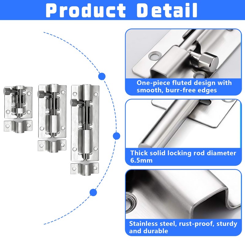 NINGYER 24 Pieces Sliding Latch, Stainless Steel Deadbolt Lock with