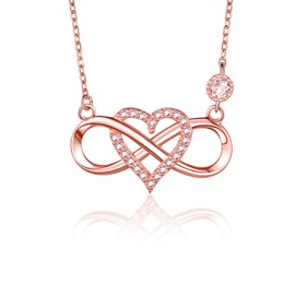BlingGem Necklace for Women Rose Gold Plated Sterling Silver Cubic Zirconia Infinity Heart Pendant Forever Love Necklace Gift for Women