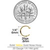 20 Gauge 1/4" Body Candy Solid 14k Yellow Gold Small