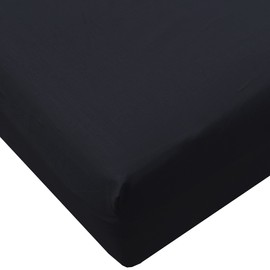 HOMELY IDEAS 200TC Egyptian Cotton Fitted Sheet 40CM/16 Inches Premiun Hotel Quality Extra Deep with Elasticated Corners, Rich Cotton & Breathable Luxury Fitted Bed Sheets (BLACK, DOUBLE)