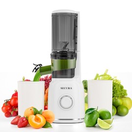 Secura Cold Press Juicer with Stainless Steel Prong Spiral Auger & Mesh Free Filter, Slow Juicer with Quiet Motor & Reverse Function for Vegetables and Fruits, Masticating Juicer Machines with Brush
