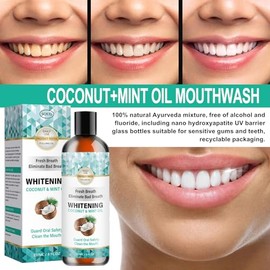 Enjuague bucal con aceite de coco y sabor a menta, previene el mal aliento, ayuda a blanquear los dientes, cuidado bucal natural, enjuague bucal con raspador de lengua