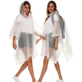 Borogo 2 Pack Rain Ponchos for Adults Reusable - Raincoats Survival Emergency Heavy Duty Rain Coat with Drawstring Hood White | Borogo