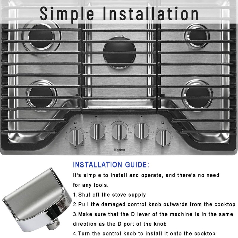 (2025 Upgraded) W10594481 Gas Stove Knobs Replacement for Whirlpool Range/Oven–Stainless