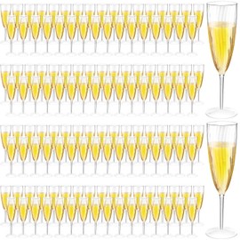 Gerrii 144 Pack Disposable Plastic Champagne Flutes Clear Hard Plastic Champagne Glasses 6 oz Ideal for Home Daily Life Wedding Toasting Drinking Champagne Party Supplies Bulk