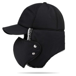 Men Thermal Trapper Hat Fur Lined Bomber Hat Winter Baseball Hat with Earflap Full Face Neck Warmer Russia Hat Cossack Hat Ushanka Cycling Balaclava Skiing Hat Adjustable Detachable Windproof Cover