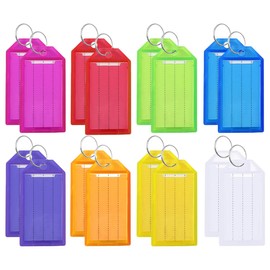 16 Pack Key Tags Tough Plastic Key Tag with Split Ring & Blank Paper Labels & Transparent Window Covers Assorted Colors Key Chain Label Sturdy Item Identifiers 2 Inch ID Tag for Keys (8 Colors)
