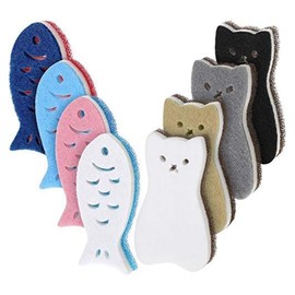 Haskoss 8 Pcs Kitchen Scrubs Sponge Cat Fish Cleaning Sponge Dish Scrubber Anti-Scratch Multipurpose Sponge