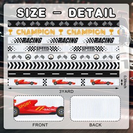 Racing Ribbon, 8 Pcs 3/8 Inch x 3 Yards Each, Black White Grosgrain Ribbons, Champion Trophy Race Car Speed Webbing for Sports Awards Party Decoration Racing Events Gift Wrapping Car Show Trophy
