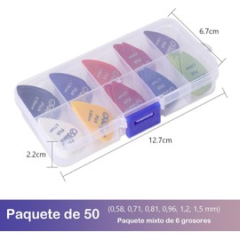 50 Púas de Guitarra, Resina ABS Modelo Brillante, 6 Grosores para Guitarra y Guitarra Acústica,Puas para Guitarra,Varios Colores para Principiantes (50 (seis grosores))