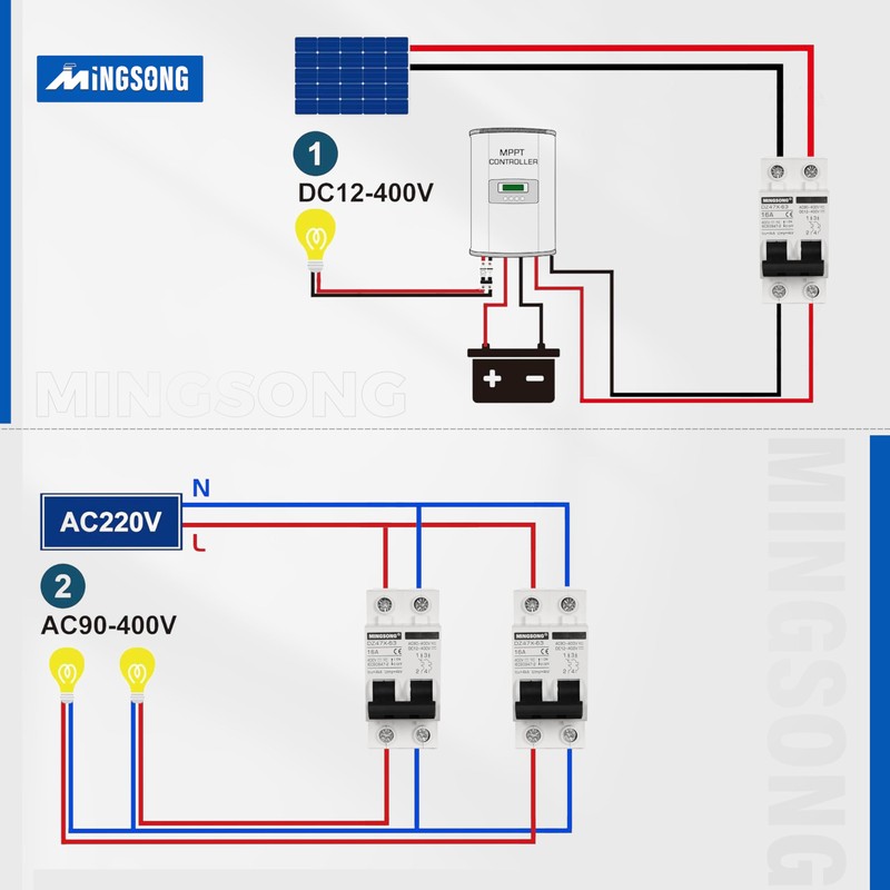 MINGSONG DC Solar Panels Disconnect Switch 16 Amp Solar Shut