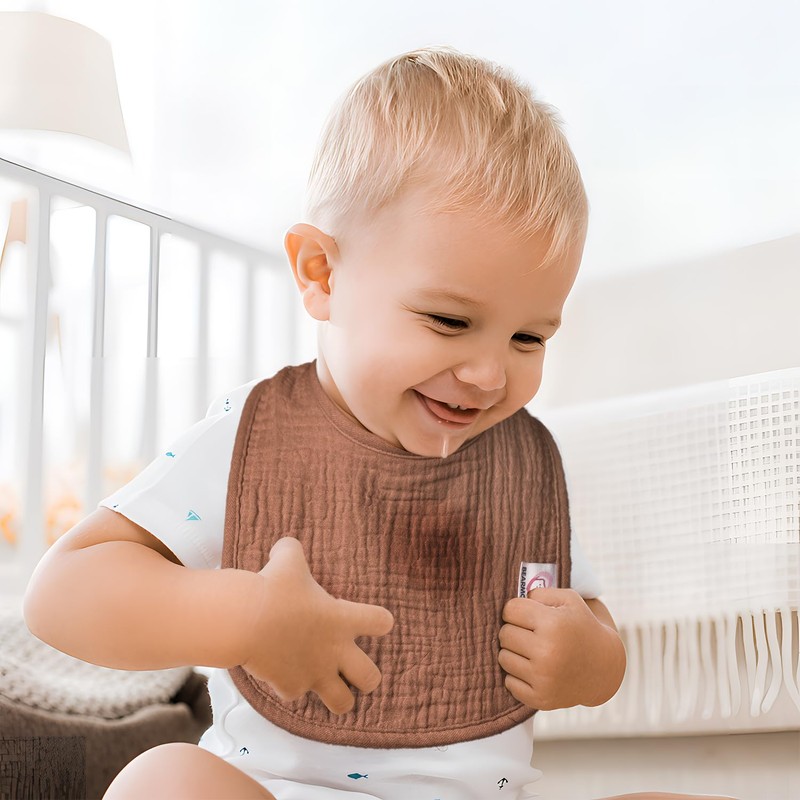 Bearmoss Muslin Baby Drooling Bibs 8 Pack, 100% Cotton Square