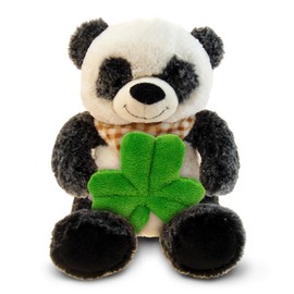 DolliBu Super Soft Sitting Panda Stuffed Animal with Green Plush Shamrock, Cute Green Shamrock Plush, Fun St Patricks Day Stuffed Animal Panda, Good Luck St Patricks Day Toys for Kids, Baby - 9 Inch