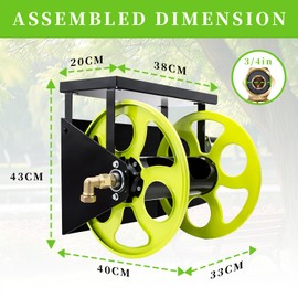 CXCESNS Garden Hose Reel Heavy Duty for 5/8" Hose with Crank Handle,Wall Mount Metal Water Hose Holder for Outdoor,holds up to 100-Ft with Storage Rack（Hose not included）