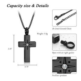 XSMZB Cross Urn Necklace for Ashes of Loved One Funeral Cremation Jewelry Ashes Keepsake Pendant Women Men Memorial Gift(Black)