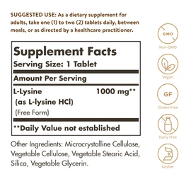 Solgar L-Lysine 1000 mg, 250 Tablets - Enhanced Absorption and Assimilation - Promotes Integrity of Skin and Lips - Collagen Support - Amino Acids - Non-GMO, Vegan, Gluten Free - 250 Servings