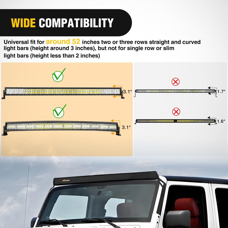 Nilight LED Light Bar Cover 52 Inches Black Nylon Protective