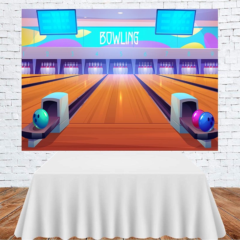 PHMOJEN Bowling Backdrop, Ball Scoring Screen Indoor Sports Brown Floor,