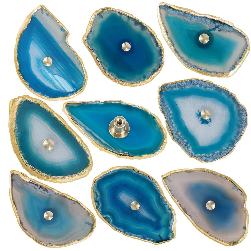 KYEYGWO Pack of 4 Blue Agate Discs Furniture Knobs with