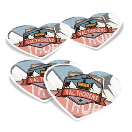 Vinyl Heart Stickers (Set of 4) 10cm - Val Thorens France Ski Skiing Snowboard for Laptops, Tablets, Luggage, Scrap Booking, Fridges #58794