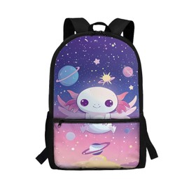 HUGS IDEA Cute Cartoon Axolotl School Backpacks for Girls Teen Cute Elementary School Bookbags Travel Daypacks