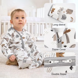 FIEMOL Baby Sleep Sack 18-24 Months, Long Sleeve Baby Wearable Blanket 0.5 Tog with Mittens, 2-Way Zipper Toddler Cotton Sleeping Sack for Boy and Girl Grey Elephant 2 Pack(XLarge)