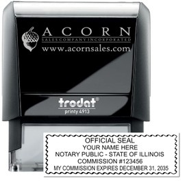 Self Inking Illinois Notary Stamp, Notary Stamp Illinois, Rectangular Imprint, Sized 7/8" x 2-1/4", Up to 5,000 Impressions, Easy Press and Print Stamping