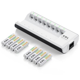 EBL 8Pcs 2300mAh AA Rechargeable Batteries + Charger For AA AAA Ni-MH/Cd Battery