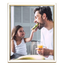 MIMOSA MOMENTS Enamel Metal Weddding Picture Frame with Stand, Display 8x10 Photo Tabletop(Gold & White, 8x10)