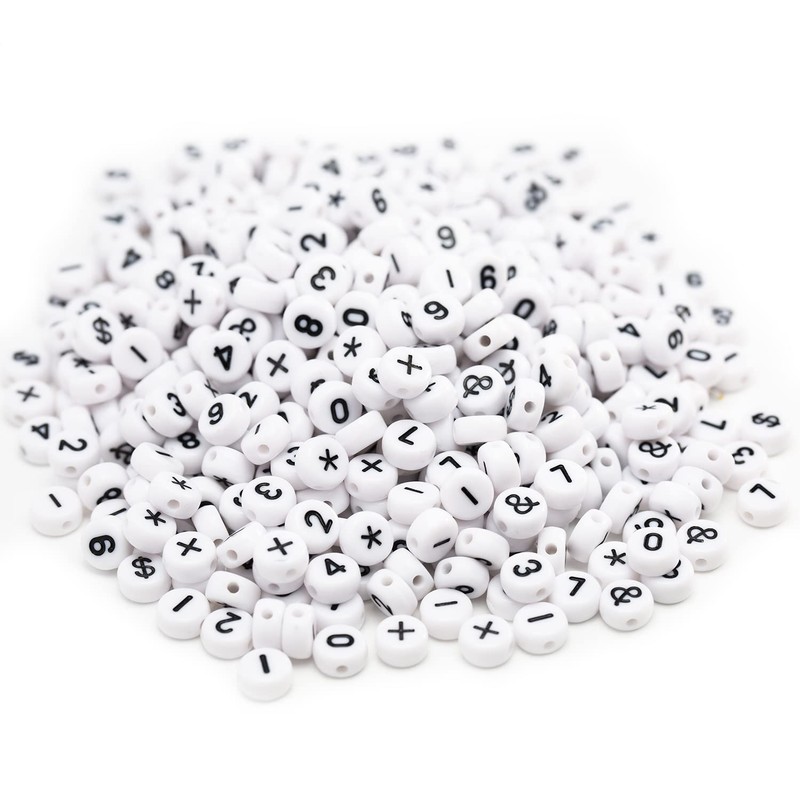 500 Pcs Acrylic Number Symbol Beads White Background Black Numbers