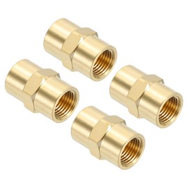 PATIKIL 1/8" x 1/8" Brass NPT Coupler, 4 Pack Female Hex Head Pipe Fitting Coupling for Home Plumbing Pipes Shower Head Bases Coupling, Gold