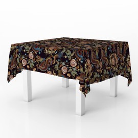 Xtremepads Embroidery Vintage Chinese Dragons Flowers Pattern Pattern - Rectangle Oblong Linen Tablecloth, 60" x 102" inches Washable Decorative Table Cloth