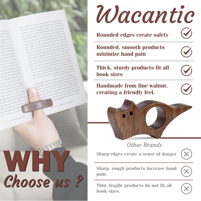 Cat Book Page Holder, Smooth Finish Walnut Wood Book Holder