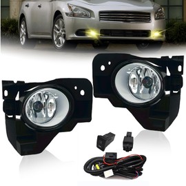 Fog Lights Compatible with 2009 2010 2011 2012 2013 2014 Nissan Maxima with H11 12V 55W bulbs Switch and Wiring Kit (Clear Lens)