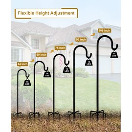 Shepherd Hook 108 Inch Tall Heavy-Duty Metal Garden Hanging Pole Stake for Bird Feeder Pole Plant Baskets, Black (1 Pack)