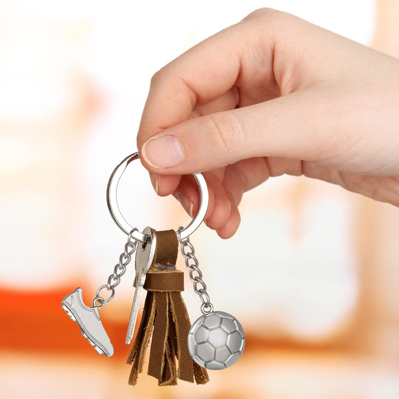Patelai Pack of 4 Football Keyrings for Boys Silver Key