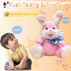 Talking Bunny Repeats What You Say Recording Toys Easter Rabbit Peek-A Boo Toys with Children Song Plush Stuffed Animal Interactive Electronic Pet Toy with Floppy Ears for Girls Boys Baby Kids Gift