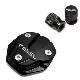 XUYUZDQ 1pcs Motorcycle Side Stand & 2 Pieces Motorcycle Tyre Valve Caps, CNC Aluminum Universal Motorcycle Tyre Valve Caps for Rebel 500 300 CMX300 CMX500 2017-2024 (Black)