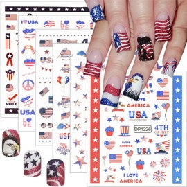 6Pcs 4th of July Nail Stickers - Independence Day Design Decals, American Flag, Eagle, Fireworks Self-Adhesive Supplies, Patriotic Art Stickers, Star Decoration for Memorial Day Manicure