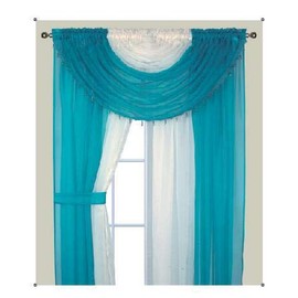 Elegant Home Complete Multicolor Window Sheer Curtain All-in-One Set with 4 Panels and 2 Valances with with Crystal Beads for Living Room, Dining Room, Or Any Other Windows- Laura (Turquoise / White)