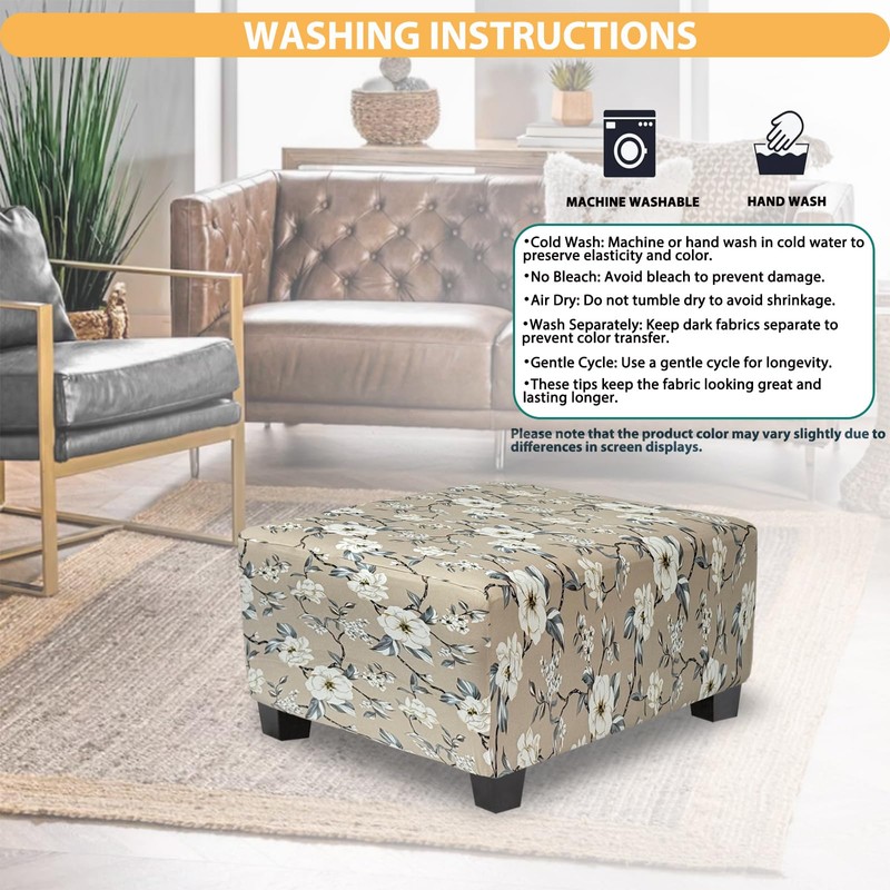 TOPHMDECOR Ottoman Cover Square Slipcovers Printed,Stretch Footrest Stool Cover for