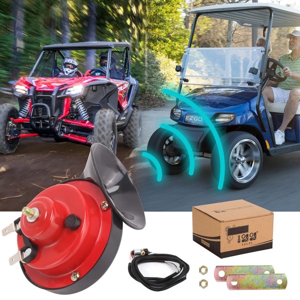 10L0L Universal Golf Cart Horn with Electric Switch Button Kit for Club Car, EZGO, Yamaha, ATV, UTV, Boat, 12 Volt, Red