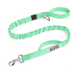 OutdoorMaster Bungee Dog Leash, Heavy Duty Dog Leash with Shock Absorption, 2 Padded Handles Training Leash, Improved Dog Safety and Comfort - Green Upgraded, 4 FT