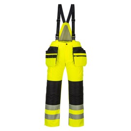 Portwest PW351 Men's PW3 Hi Vis Waterproof Winter Pants, Removable Bib and Brace Protective Workwear Pants Yellow/Black, Medium