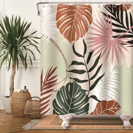 Bovlleetd Botanical Rideau de Douche Abstract Tropical Plantes Medieval Maple Palm Leaf Rideau de Douche Boho Boy Girl Bathroom Art Decor Curtain Geometric Washable Tub Decoration Curtain 152 x 183 cm